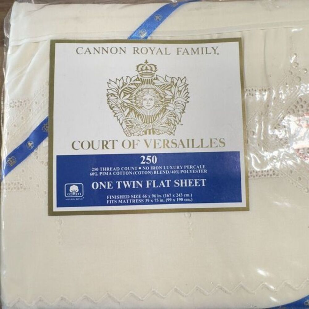 Court of Versailles Cannon Twin Flat Sheet Luxury Percale POMPADOUR‎ LACE NOS